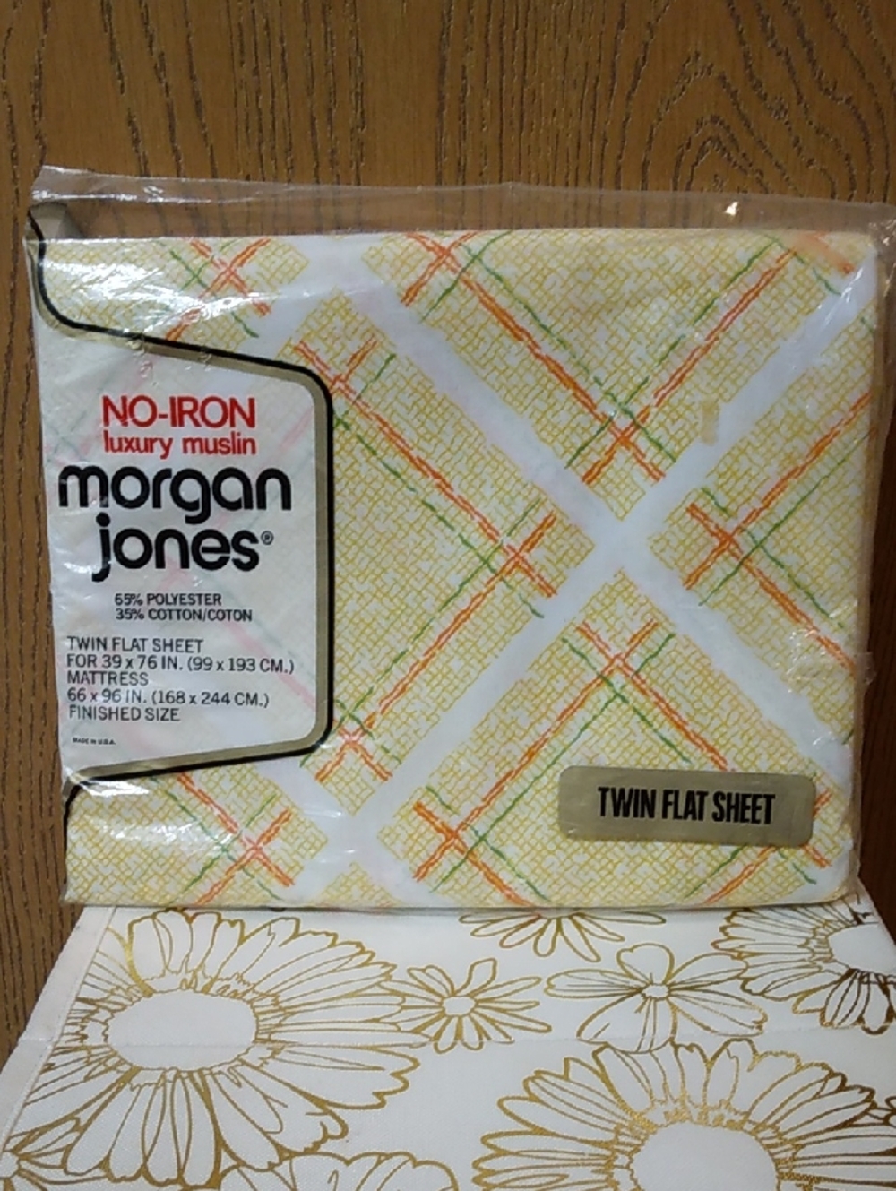 Vintage Morgan Jones No-Iron Luxury Muslin Twin Flat Sheet Yellow & Orange Plaid